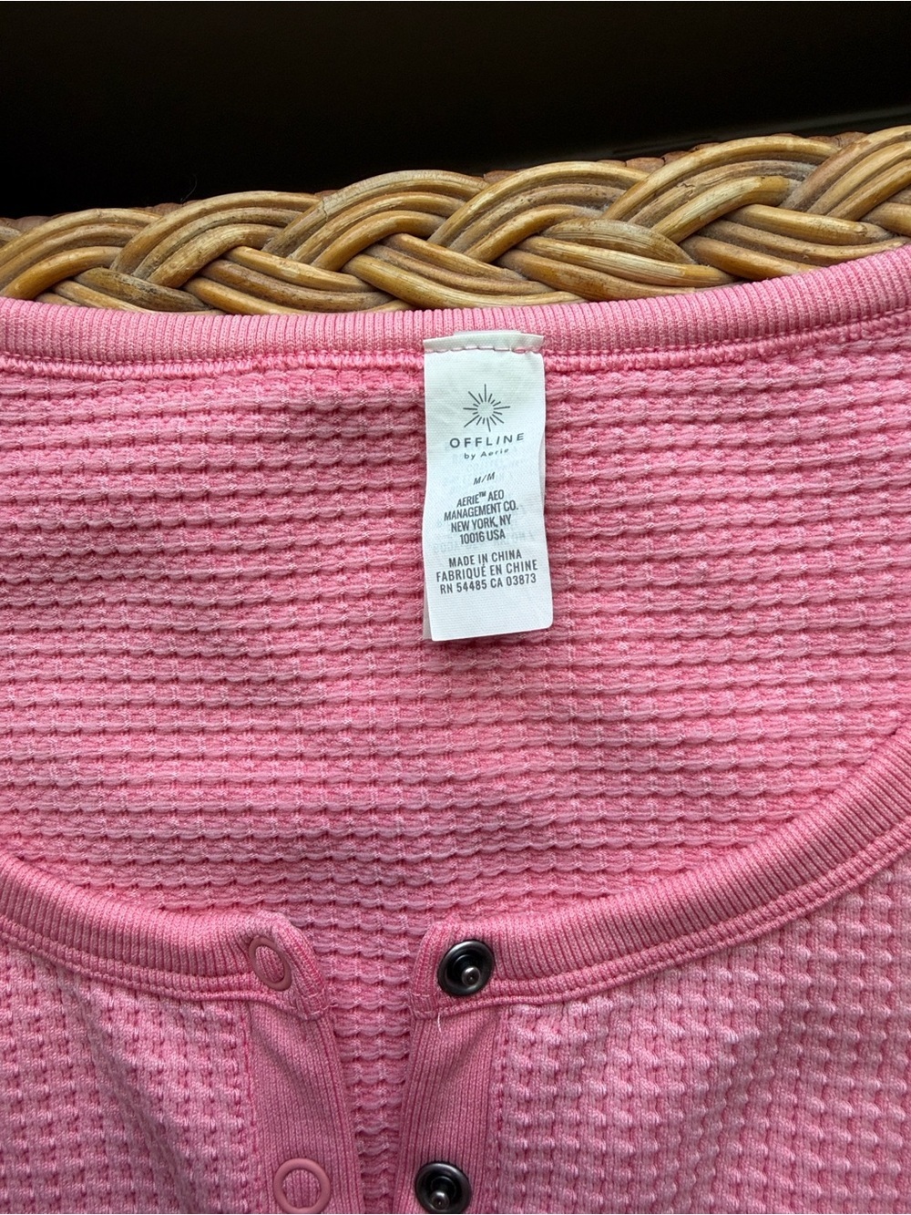 aerie Pink Waffle-Knit Scoop Henley Sweater - Picture 3 of 7